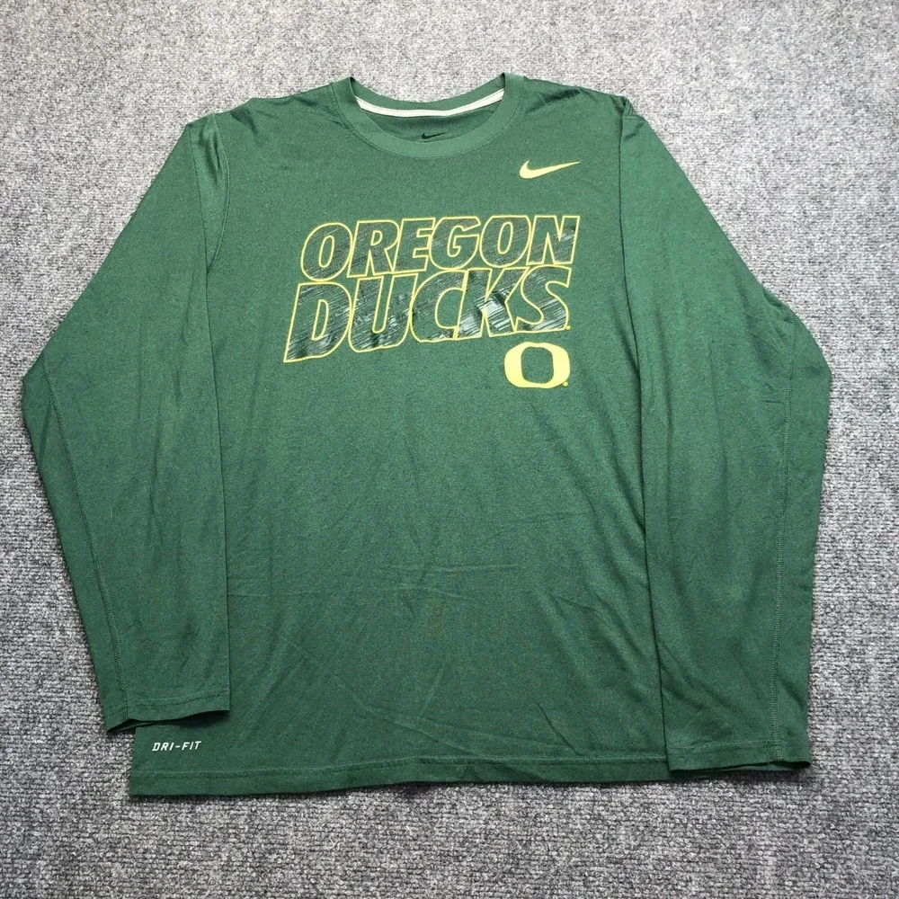 Nike Oregon Ducks Dri-FIT Long Sleeve Shirt Mens Medium Green NCAA Training Tee